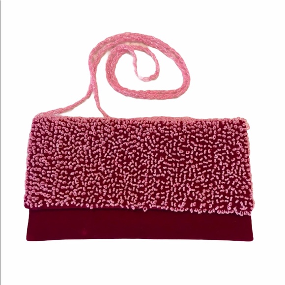 Shiraleah Handbags - Shiraleah Clutch Pink Purse Velvet Beads Cottage